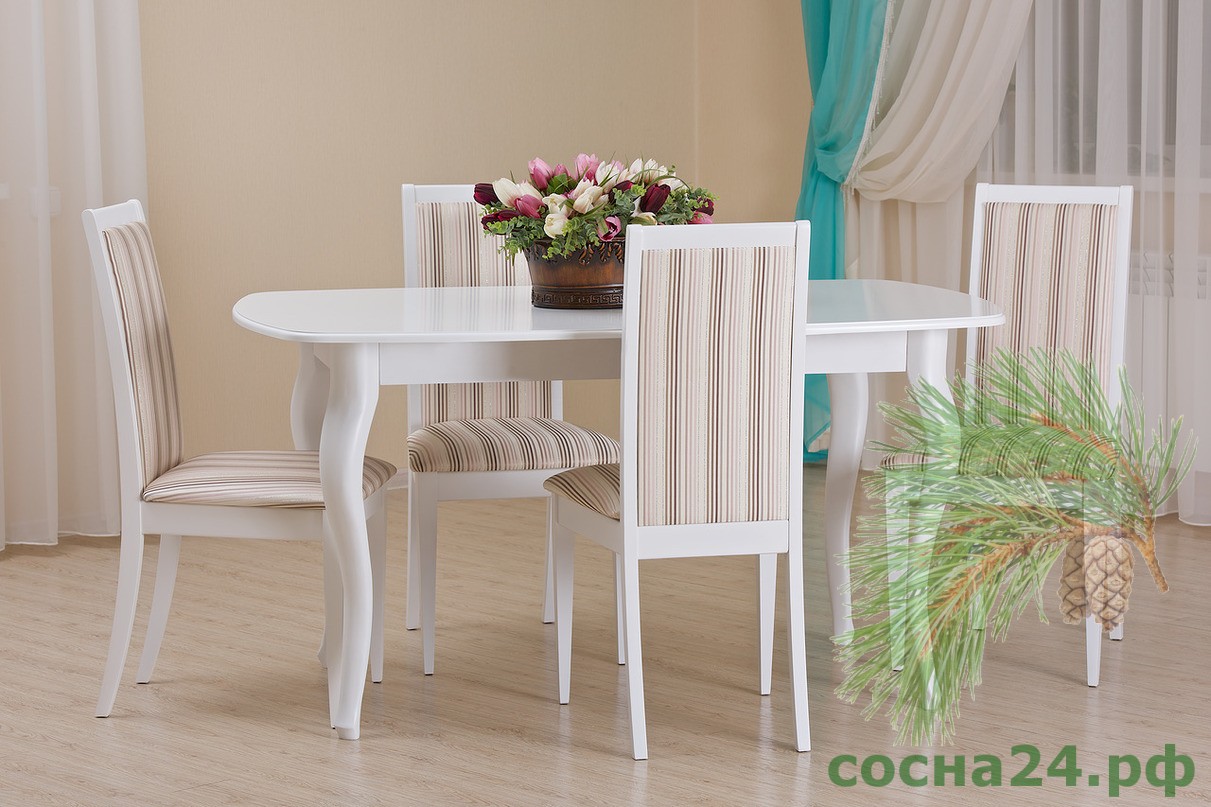 белый кухонный стол со стульями